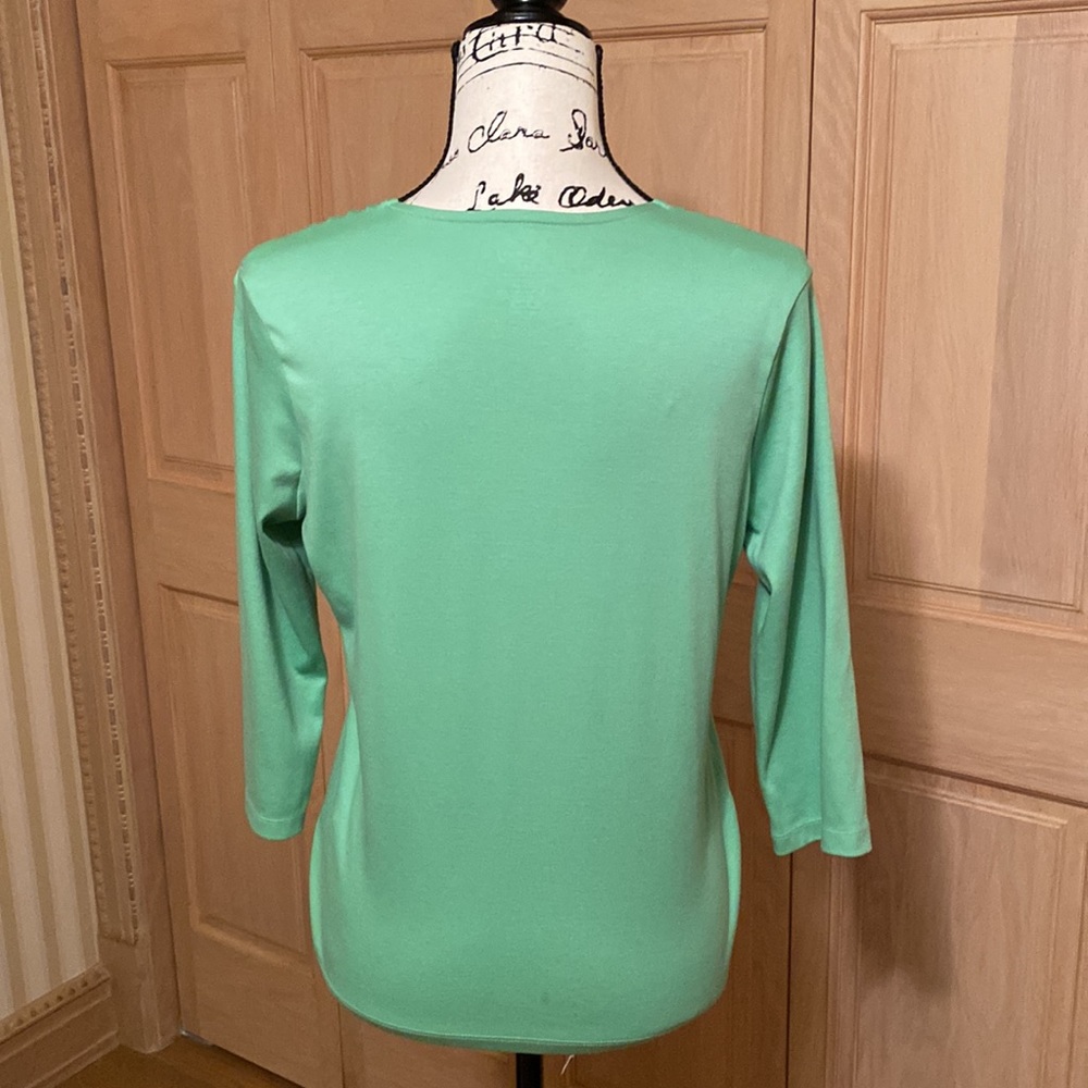 Women's Pima Cotton Tunic, 3/4 Sleeve Ribbed v-neck tunic in light sage - Picture 2 of 5